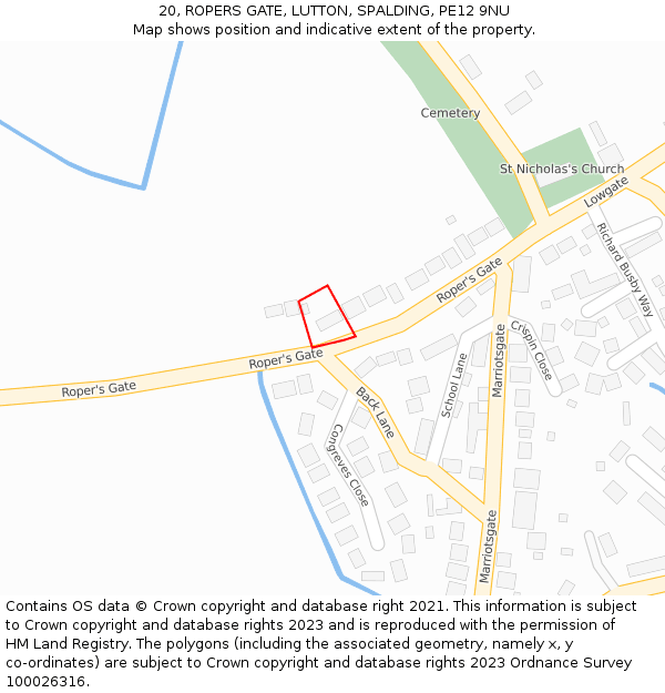 20, ROPERS GATE, LUTTON, SPALDING, PE12 9NU: Location map and indicative extent of plot