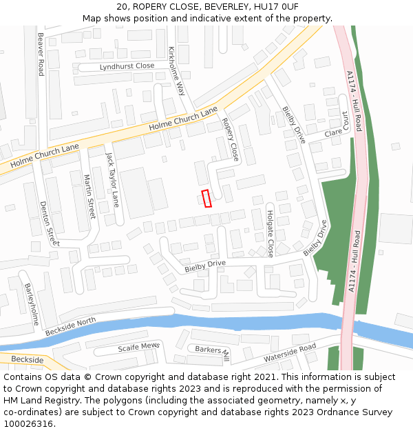 20, ROPERY CLOSE, BEVERLEY, HU17 0UF: Location map and indicative extent of plot