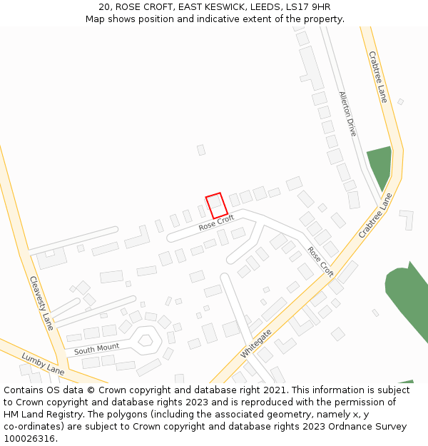 20, ROSE CROFT, EAST KESWICK, LEEDS, LS17 9HR: Location map and indicative extent of plot
