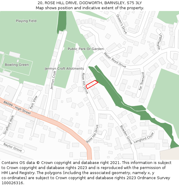 20, ROSE HILL DRIVE, DODWORTH, BARNSLEY, S75 3LY: Location map and indicative extent of plot