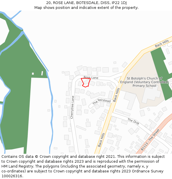 20, ROSE LANE, BOTESDALE, DISS, IP22 1DJ: Location map and indicative extent of plot