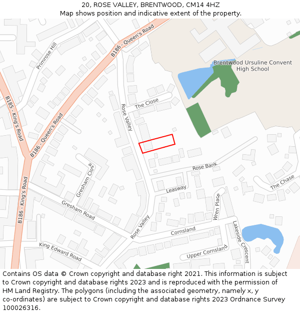 20, ROSE VALLEY, BRENTWOOD, CM14 4HZ: Location map and indicative extent of plot