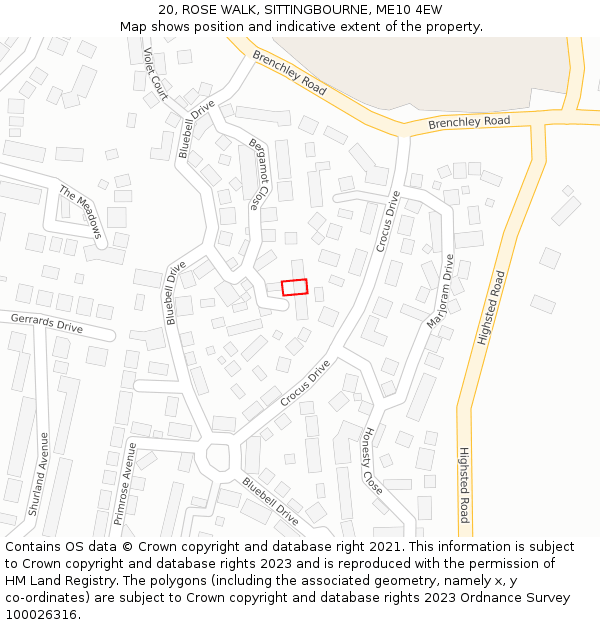 20, ROSE WALK, SITTINGBOURNE, ME10 4EW: Location map and indicative extent of plot