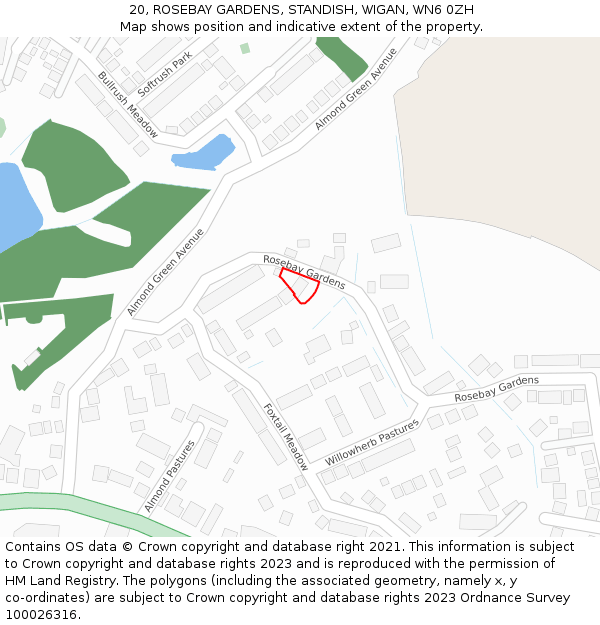 20, ROSEBAY GARDENS, STANDISH, WIGAN, WN6 0ZH: Location map and indicative extent of plot