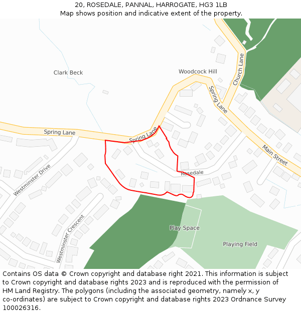 20, ROSEDALE, PANNAL, HARROGATE, HG3 1LB: Location map and indicative extent of plot