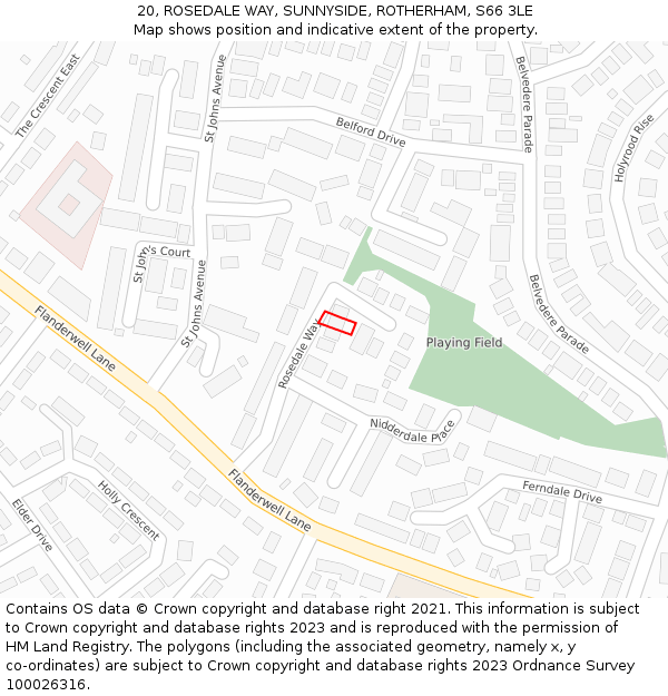 20, ROSEDALE WAY, SUNNYSIDE, ROTHERHAM, S66 3LE: Location map and indicative extent of plot