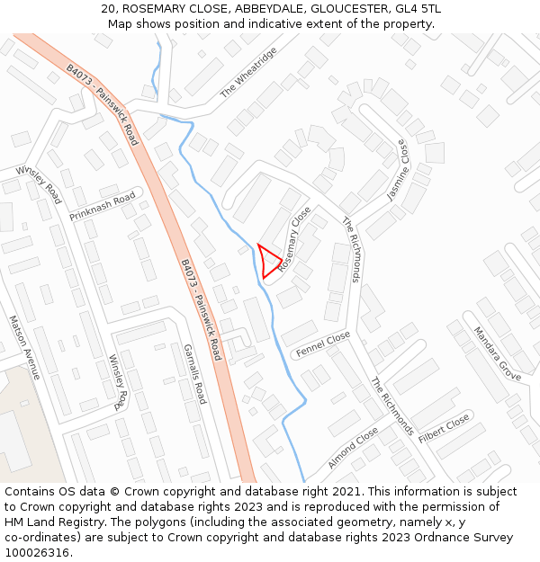 20, ROSEMARY CLOSE, ABBEYDALE, GLOUCESTER, GL4 5TL: Location map and indicative extent of plot