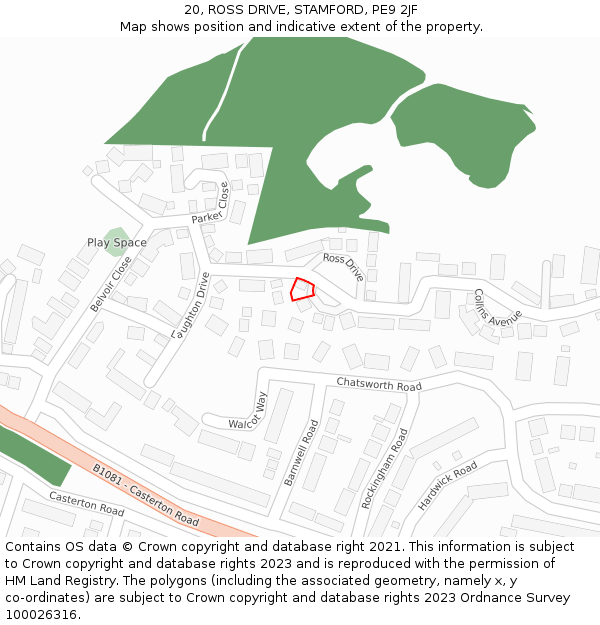 20, ROSS DRIVE, STAMFORD, PE9 2JF: Location map and indicative extent of plot