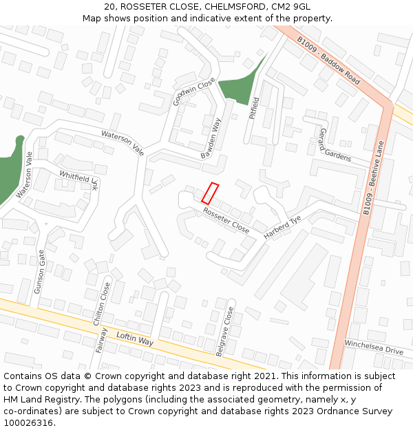 20, ROSSETER CLOSE, CHELMSFORD, CM2 9GL: Location map and indicative extent of plot