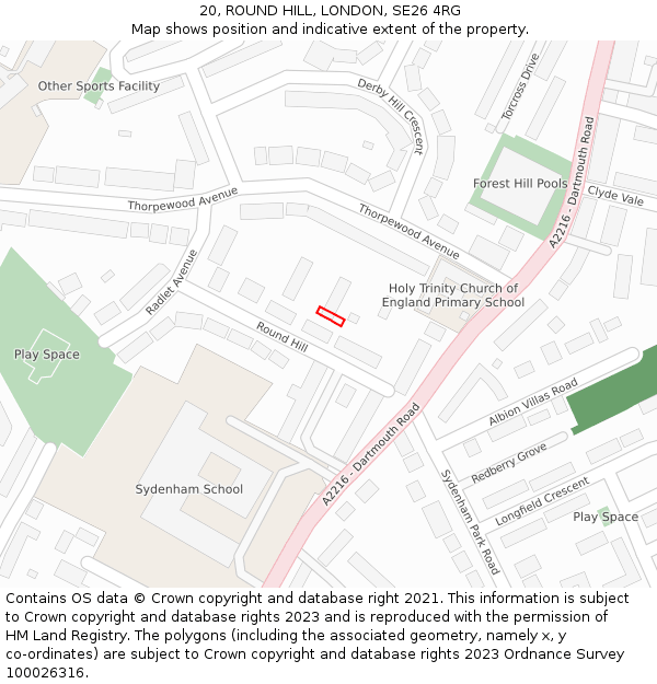 20, ROUND HILL, LONDON, SE26 4RG: Location map and indicative extent of plot