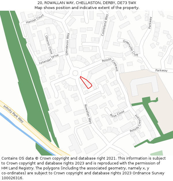 20, ROWALLAN WAY, CHELLASTON, DERBY, DE73 5WX: Location map and indicative extent of plot