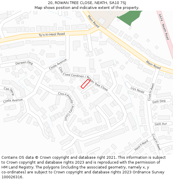 20, ROWAN TREE CLOSE, NEATH, SA10 7SJ: Location map and indicative extent of plot