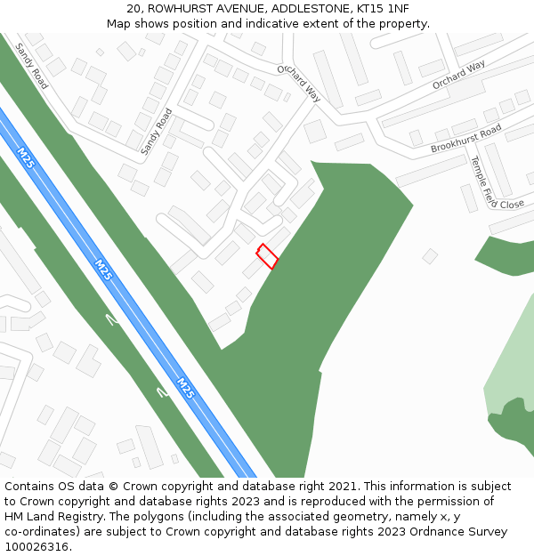 20, ROWHURST AVENUE, ADDLESTONE, KT15 1NF: Location map and indicative extent of plot
