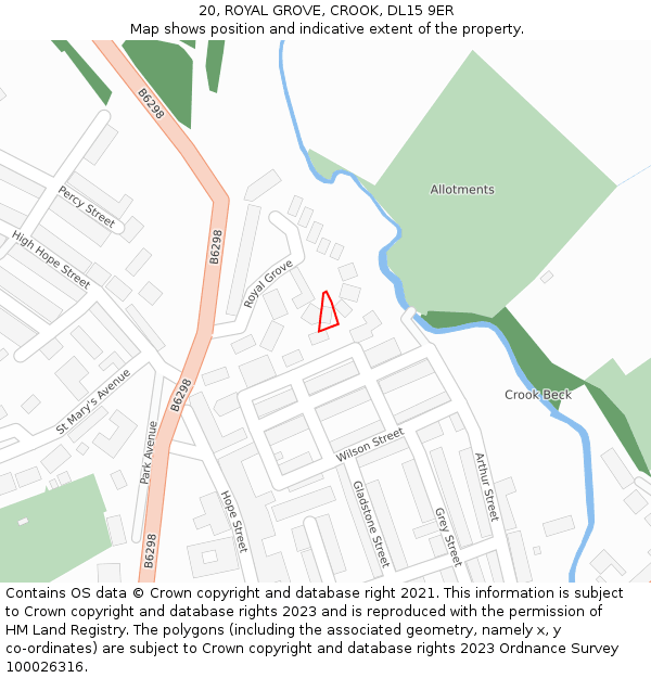 20, ROYAL GROVE, CROOK, DL15 9ER: Location map and indicative extent of plot