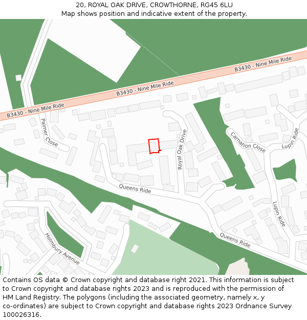 20, ROYAL OAK DRIVE, CROWTHORNE, RG45 6LU: Location map and indicative extent of plot