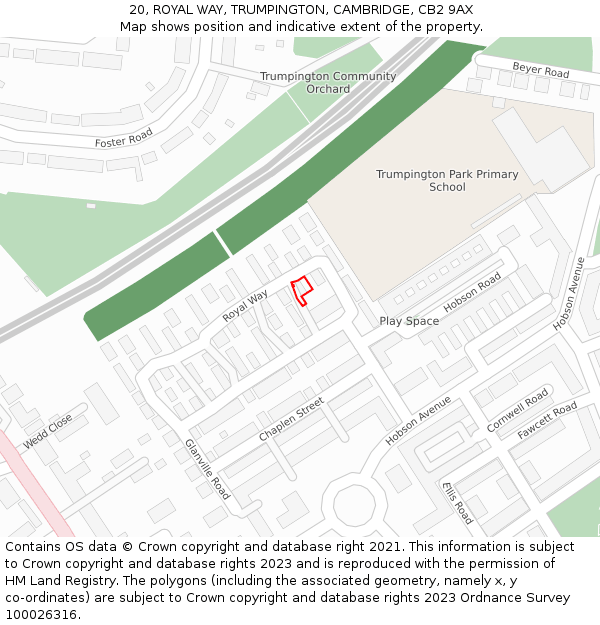 20, ROYAL WAY, TRUMPINGTON, CAMBRIDGE, CB2 9AX: Location map and indicative extent of plot