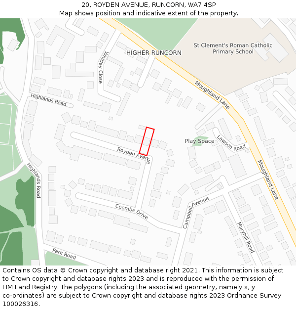 20, ROYDEN AVENUE, RUNCORN, WA7 4SP: Location map and indicative extent of plot