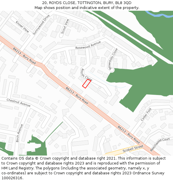 20, ROYDS CLOSE, TOTTINGTON, BURY, BL8 3QD: Location map and indicative extent of plot