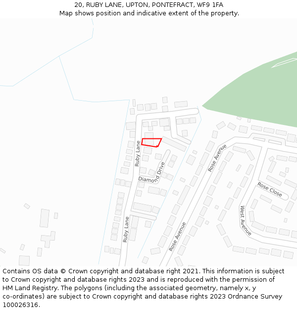 20, RUBY LANE, UPTON, PONTEFRACT, WF9 1FA: Location map and indicative extent of plot