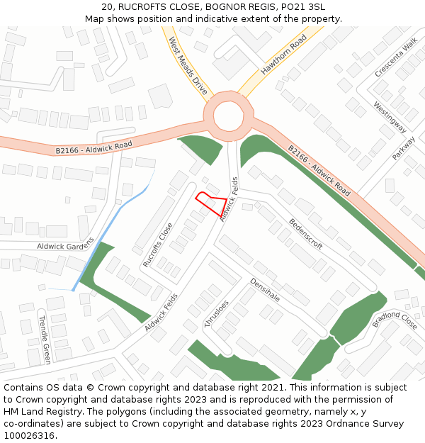 20, RUCROFTS CLOSE, BOGNOR REGIS, PO21 3SL: Location map and indicative extent of plot