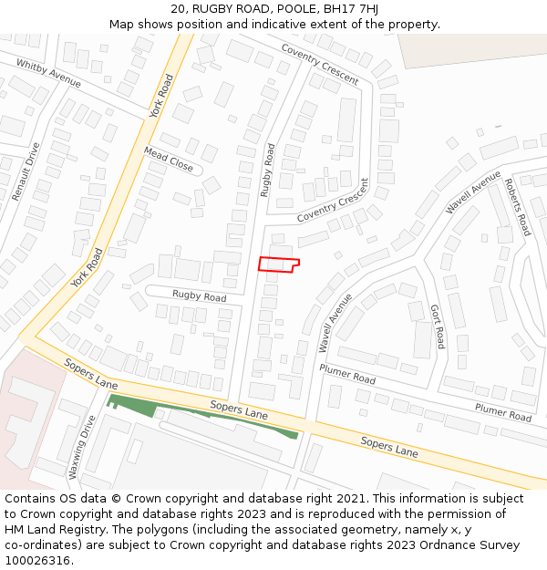 20, RUGBY ROAD, POOLE, BH17 7HJ: Location map and indicative extent of plot