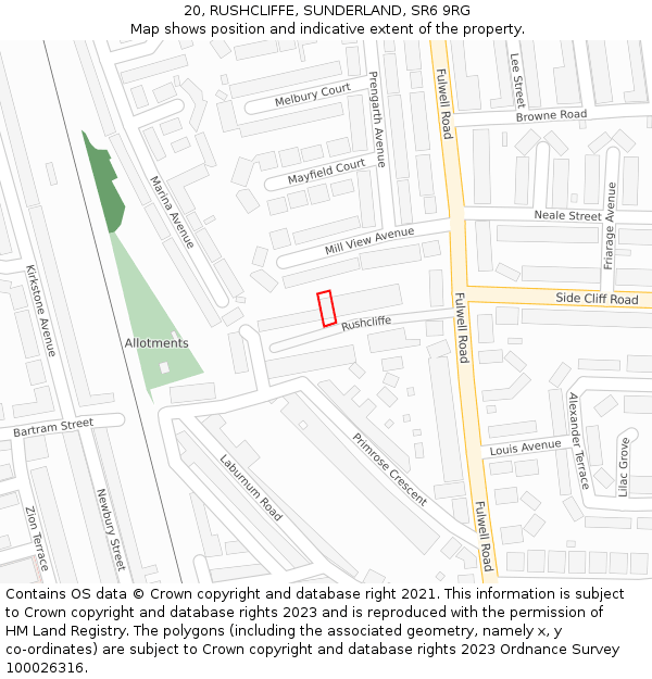 20, RUSHCLIFFE, SUNDERLAND, SR6 9RG: Location map and indicative extent of plot