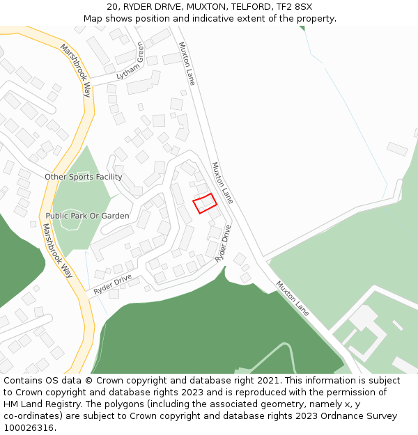 20, RYDER DRIVE, MUXTON, TELFORD, TF2 8SX: Location map and indicative extent of plot