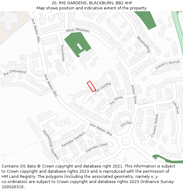 20, RYE GARDENS, BLACKBURN, BB2 4HF: Location map and indicative extent of plot