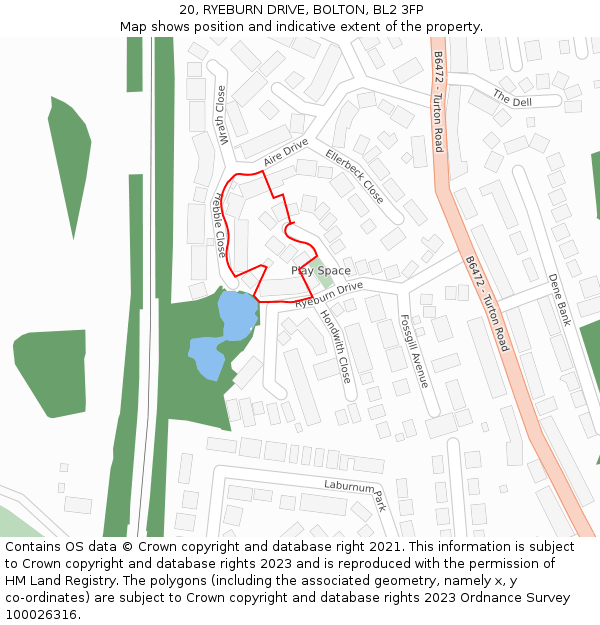 20, RYEBURN DRIVE, BOLTON, BL2 3FP: Location map and indicative extent of plot