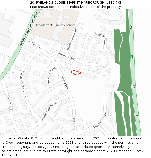 20, RYELANDS CLOSE, MARKET HARBOROUGH, LE16 7XE: Location map and indicative extent of plot