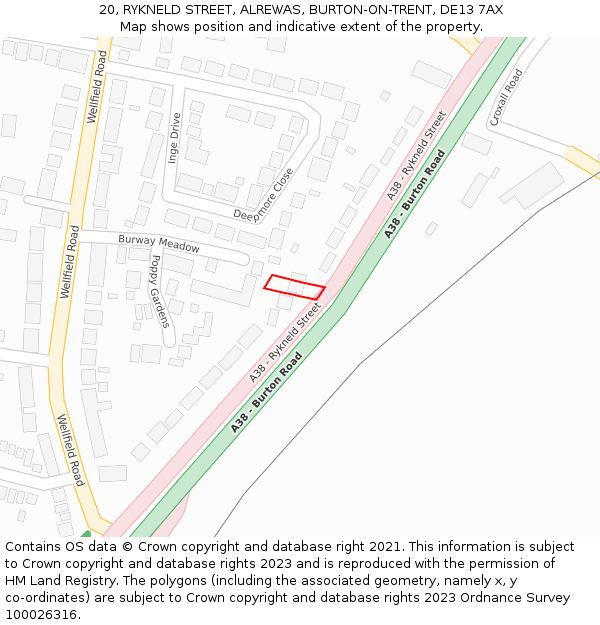 20, RYKNELD STREET, ALREWAS, BURTON-ON-TRENT, DE13 7AX: Location map and indicative extent of plot