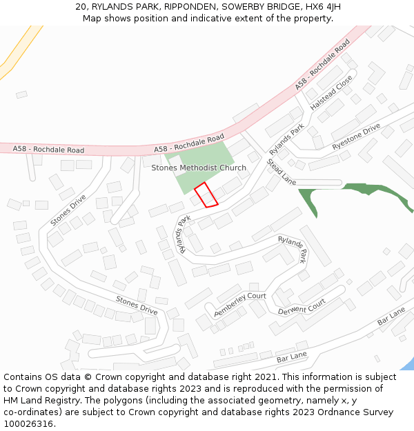 20, RYLANDS PARK, RIPPONDEN, SOWERBY BRIDGE, HX6 4JH: Location map and indicative extent of plot