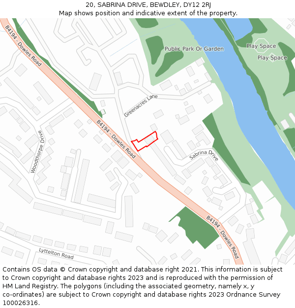 20, SABRINA DRIVE, BEWDLEY, DY12 2RJ: Location map and indicative extent of plot