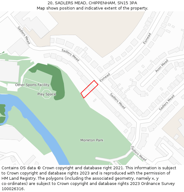 20, SADLERS MEAD, CHIPPENHAM, SN15 3PA: Location map and indicative extent of plot