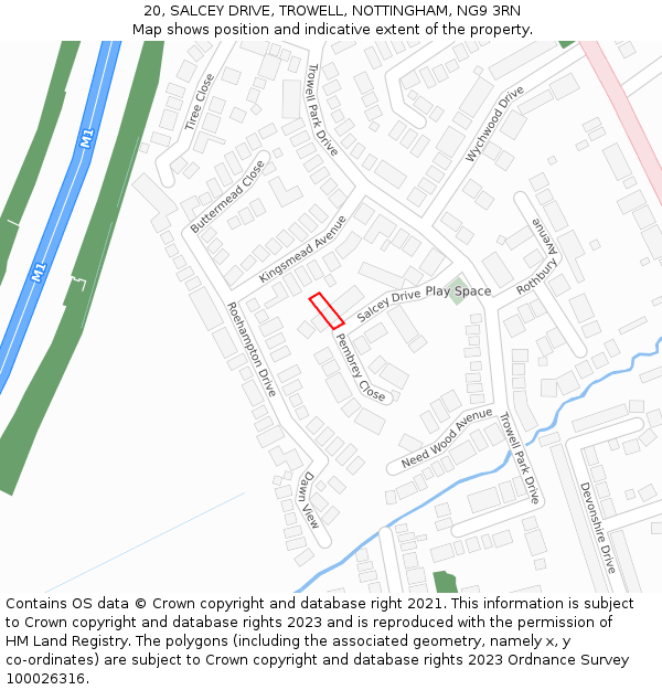 20, SALCEY DRIVE, TROWELL, NOTTINGHAM, NG9 3RN: Location map and indicative extent of plot