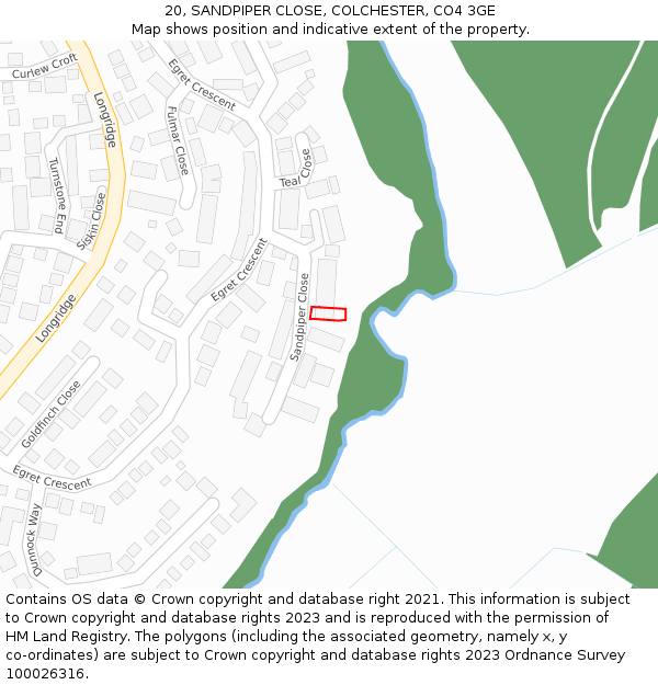 20, SANDPIPER CLOSE, COLCHESTER, CO4 3GE: Location map and indicative extent of plot