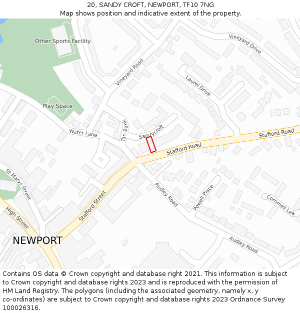 20, SANDY CROFT, NEWPORT, TF10 7NG: Location map and indicative extent of plot