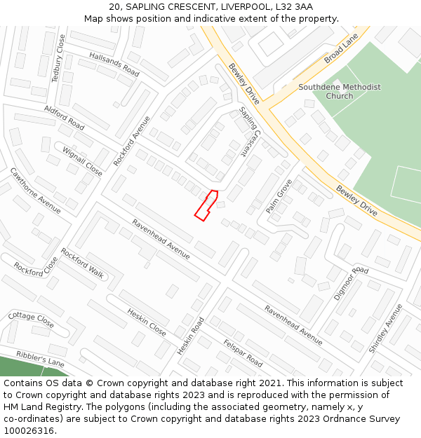 20, SAPLING CRESCENT, LIVERPOOL, L32 3AA: Location map and indicative extent of plot