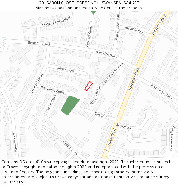 20, SARON CLOSE, GORSEINON, SWANSEA, SA4 4FB: Location map and indicative extent of plot