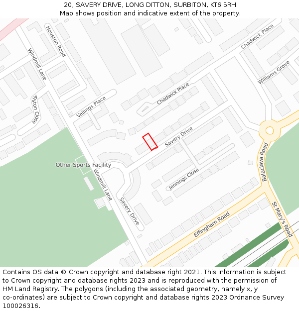 20, SAVERY DRIVE, LONG DITTON, SURBITON, KT6 5RH: Location map and indicative extent of plot