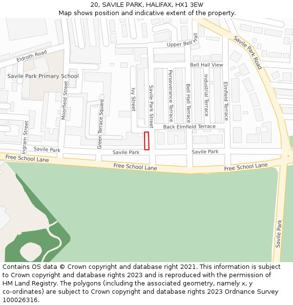 20, SAVILE PARK, HALIFAX, HX1 3EW: Location map and indicative extent of plot