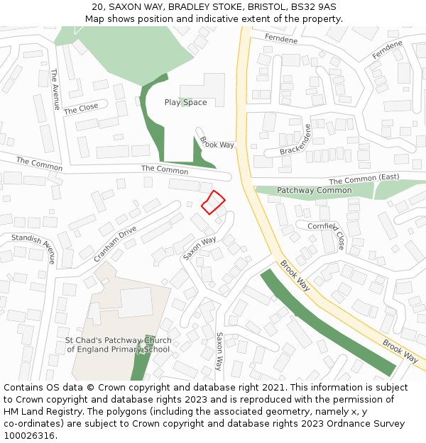 20, SAXON WAY, BRADLEY STOKE, BRISTOL, BS32 9AS: Location map and indicative extent of plot