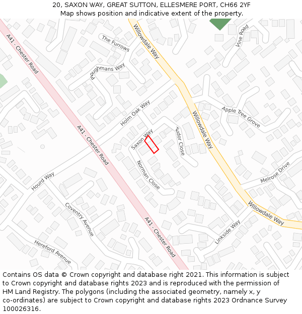 20, SAXON WAY, GREAT SUTTON, ELLESMERE PORT, CH66 2YF: Location map and indicative extent of plot