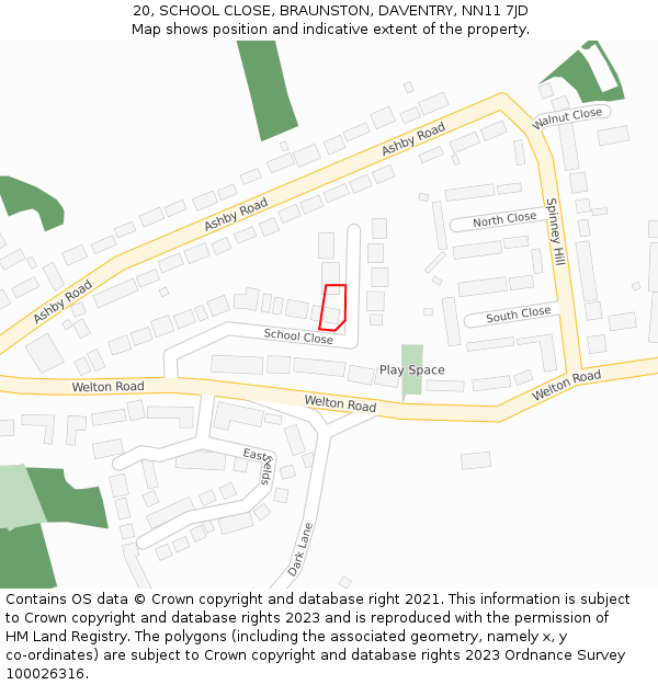 20, SCHOOL CLOSE, BRAUNSTON, DAVENTRY, NN11 7JD: Location map and indicative extent of plot