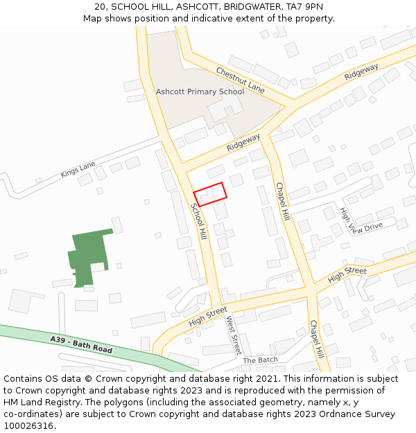 20, SCHOOL HILL, ASHCOTT, BRIDGWATER, TA7 9PN: Location map and indicative extent of plot