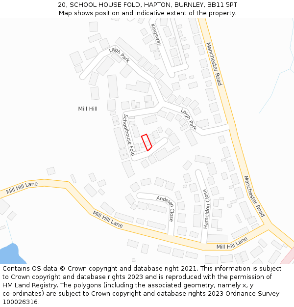 20, SCHOOL HOUSE FOLD, HAPTON, BURNLEY, BB11 5PT: Location map and indicative extent of plot