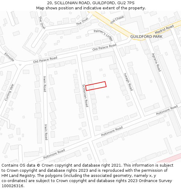 20, SCILLONIAN ROAD, GUILDFORD, GU2 7PS: Location map and indicative extent of plot