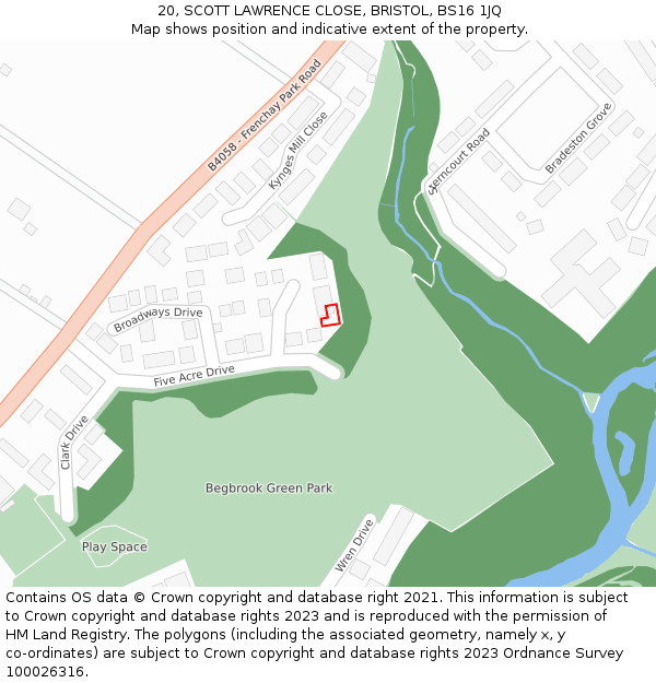 20, SCOTT LAWRENCE CLOSE, BRISTOL, BS16 1JQ: Location map and indicative extent of plot