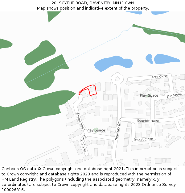 20, SCYTHE ROAD, DAVENTRY, NN11 0WN: Location map and indicative extent of plot
