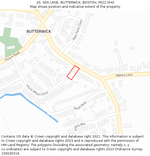 20, SEA LANE, BUTTERWICK, BOSTON, PE22 0HG: Location map and indicative extent of plot